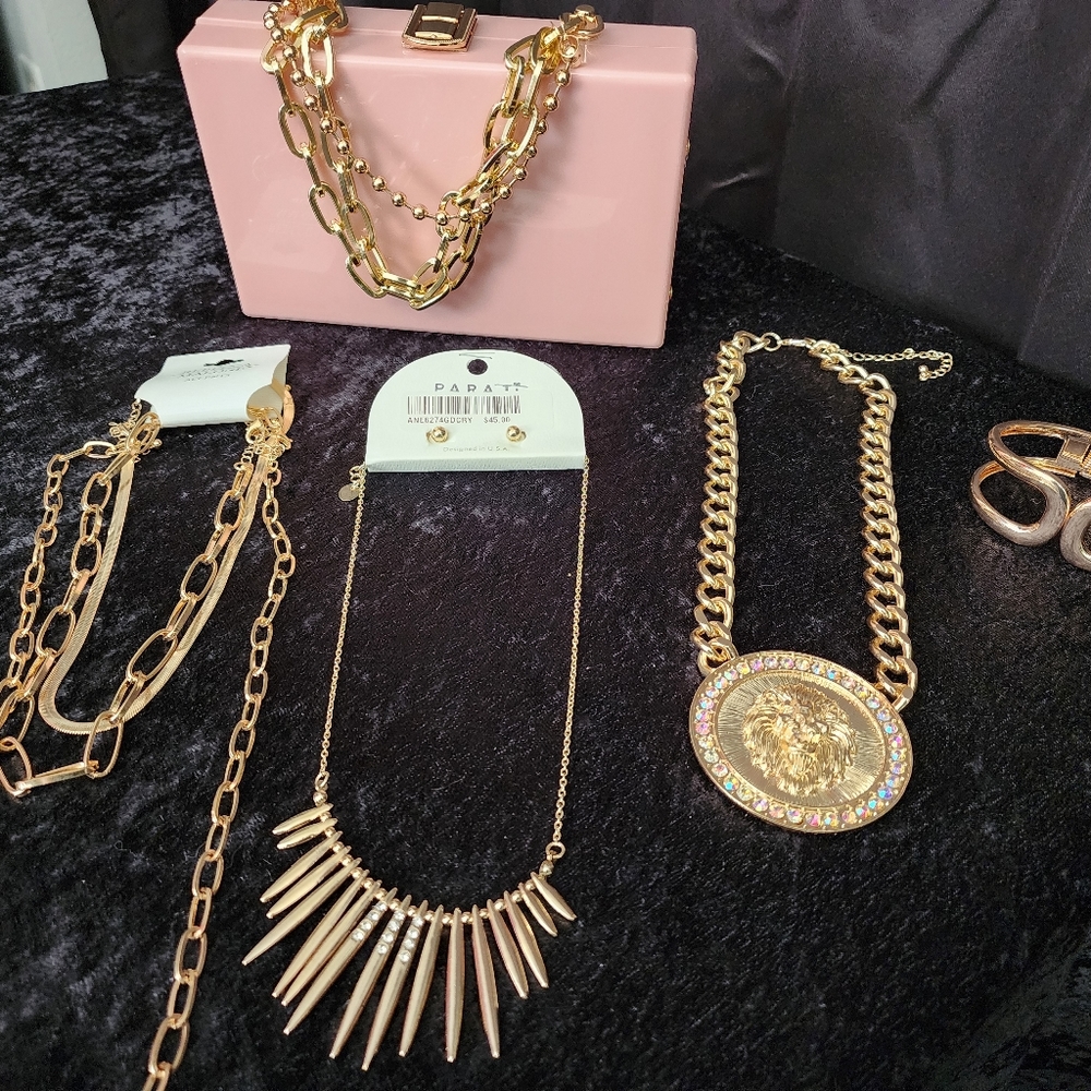 Pink Clutch & Jewelry Lot